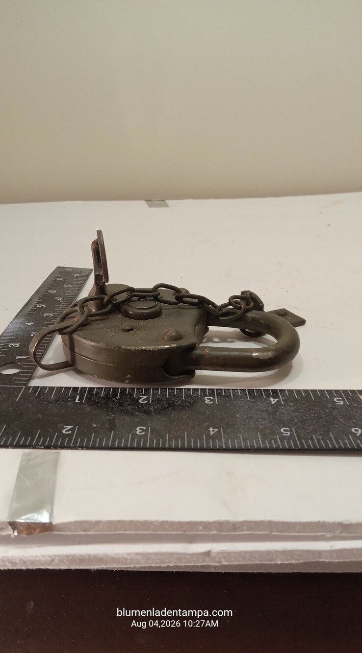 Vintage Military Padlock with Key and Chain NSN 5340-12-137-0208 Olive Drab Iron